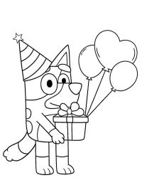 Bluey mit einem Geschenk