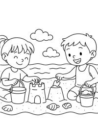 Kinder spielen am Strand