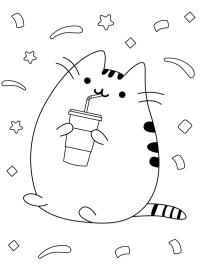 Pusheen trinkt einen Milchshake