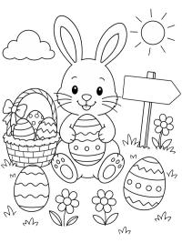 Niedlicher Osterhase mit Eiern und Blumen