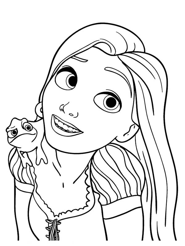 Chamäleon auf den Schultern von Rapunzel Ausmalbild