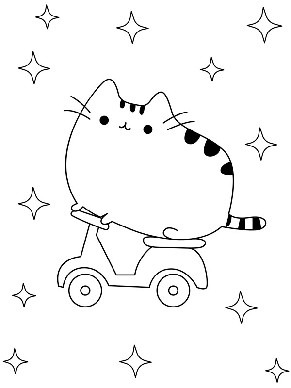 Pusheen auf dem Fahrrad Ausmalbild