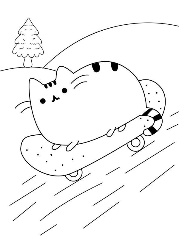 Pusheen auf einem Skateboard Ausmalbild