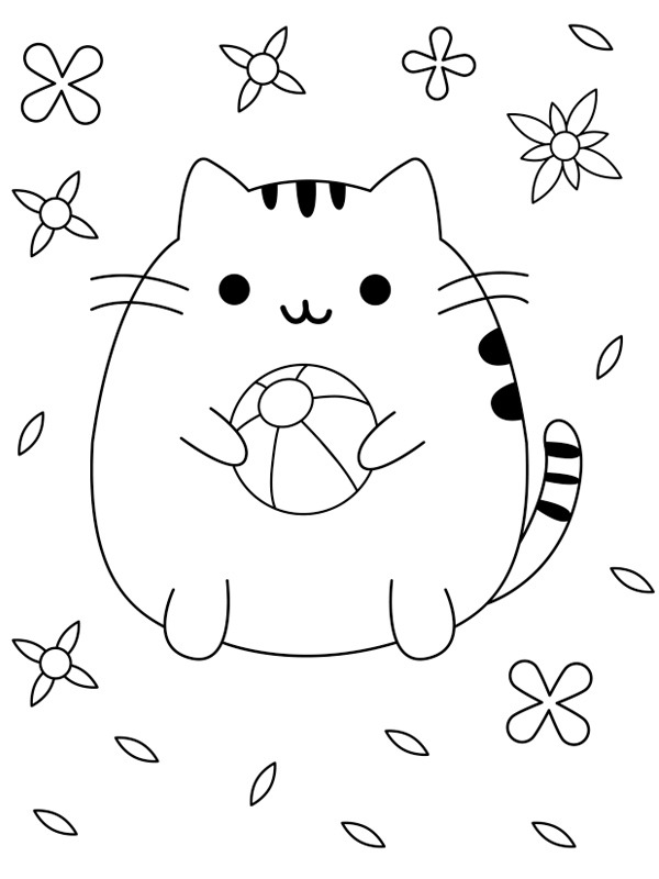 Niedliche Pusheen mit einem Ball Ausmalbild